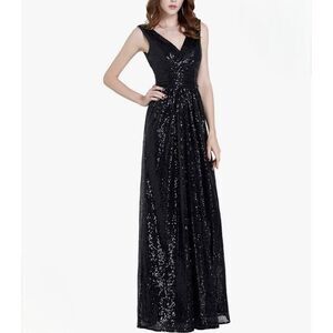 Kate Kasin Dress Womens 8 Black Maxi Floor Length‎ Sequin Formal Prom Sleeveless